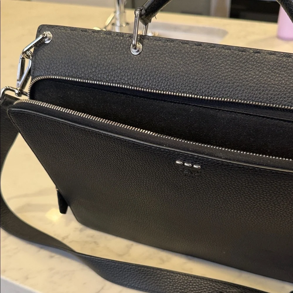 Fendi Black Textured Leather Briefcase